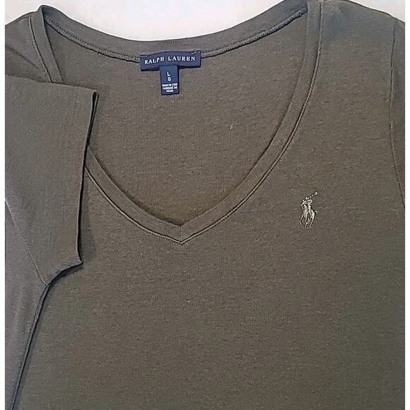 Ralph Lauren Women’s Sage Green V-Neck Tee Large – Super Soft, EUC, Minor Hole - Picture 1 of 9